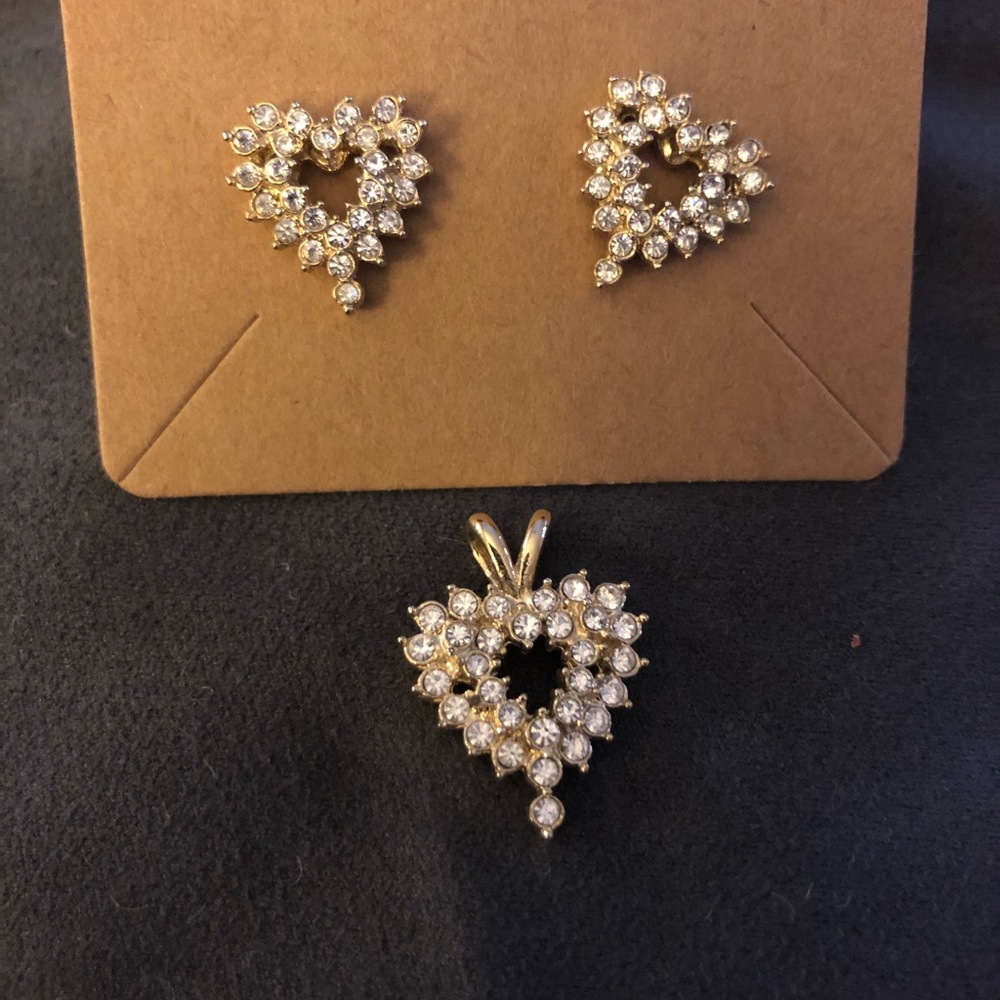 Heart Crystal Earrings and matching Heart Pendant